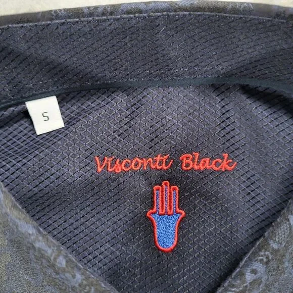 Luchiano Visconti Black Men's Small Navy on Black Long Sleeve Paisley Shirt - Picture 2 of 9